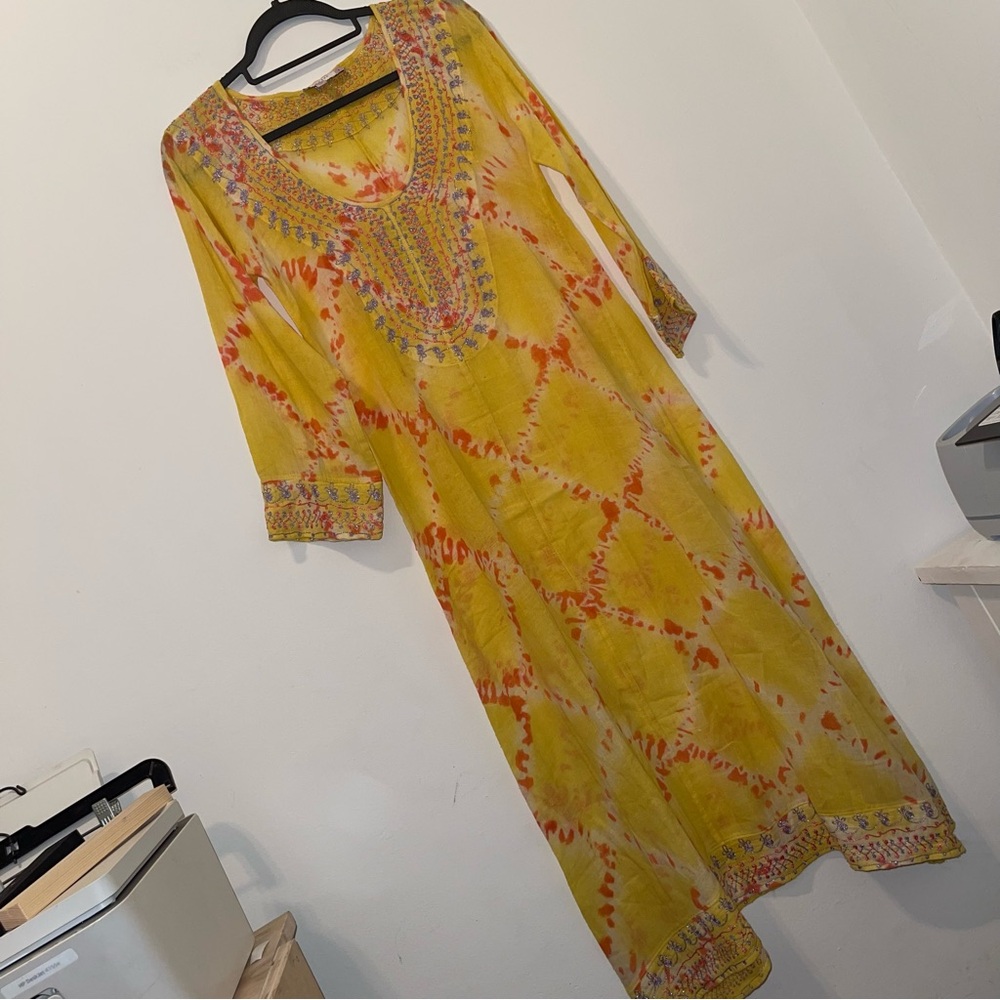 Calypso St. Barth Yellow Sundress 3/4 Sleeve Scoop Neck